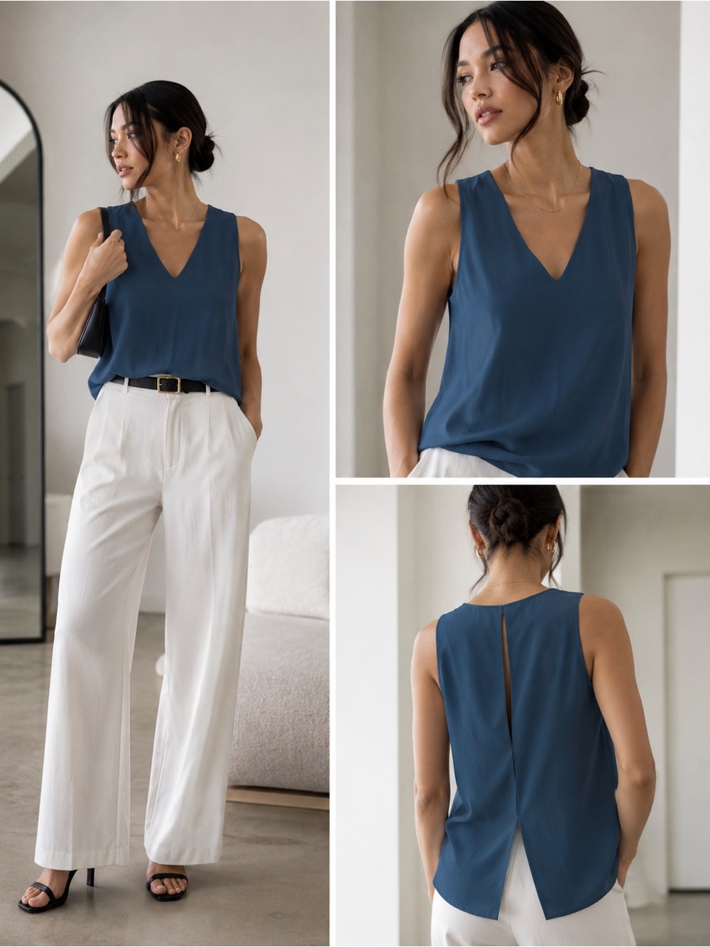 Babaton Deep Blue Sleeveless Tank Top with back accent